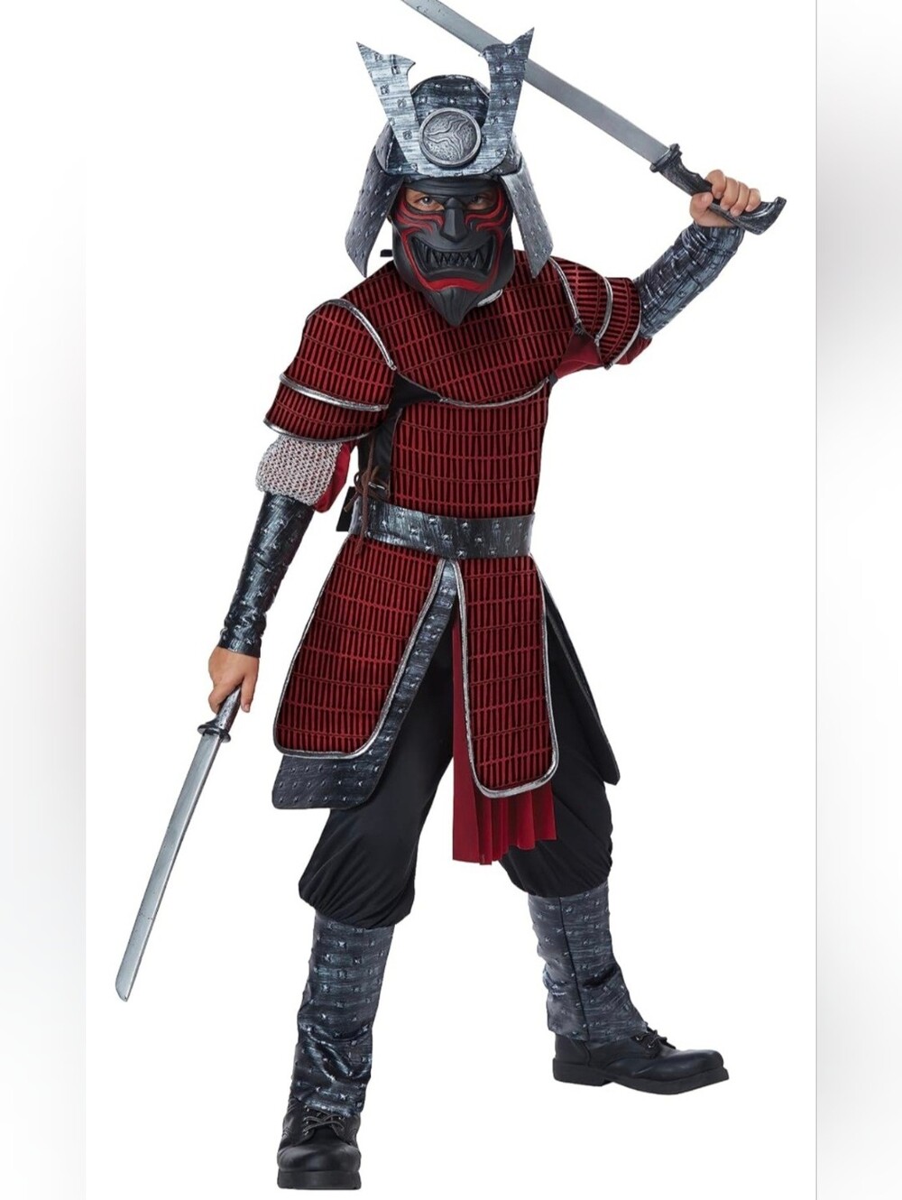 Samurai Warrior Kids Halloween Dress Up Costume - Red and Black Size 10 EUC